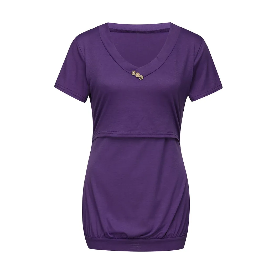 Women Maternity Short Sleeve Comfy Layered Nursing Top T-shirt For Breastfeeding