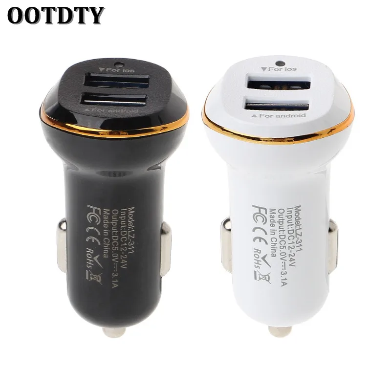 OOTDTY Universal Dual USB Car Charger For iPhone 7 6 Samsung Xiaomi LED Light Car-charger 3.1A Fast Mobile Phone Charger Adapter