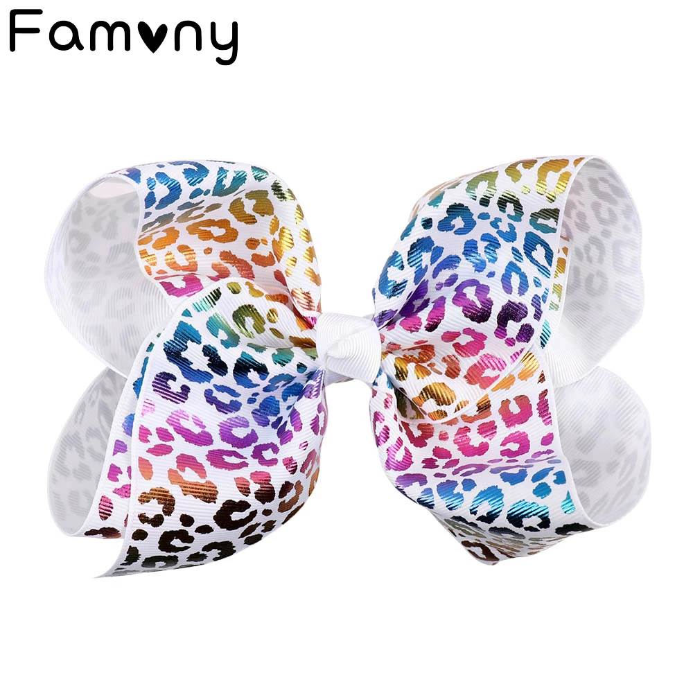 

7" Heart Printed Bows For Kids Girls Handmade Large Graffiti Denim Ribbon Jumbo Hair Bows Hairgrips Hair Accessories