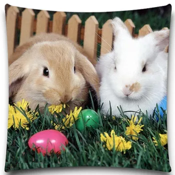 

Lovely white and grey rabbit pattern Square Pillow Case Cotton polyester 16" 18" 20" Inches Bedroom Office Throw Decorative