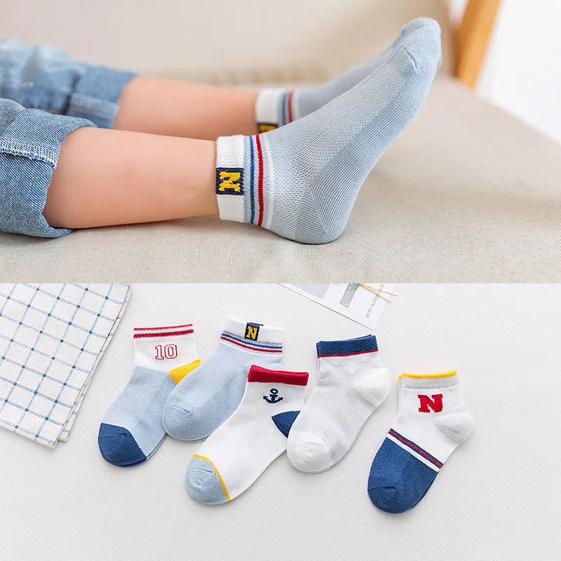 5 пар/лот детские носки хлопковые носки для мальчиков и девочек, модный дышащий сетчатый носки сезон: весна–лето высокое качество От 1 до 12 лет, детские подарки на день рождения - Цвет: Style A14
