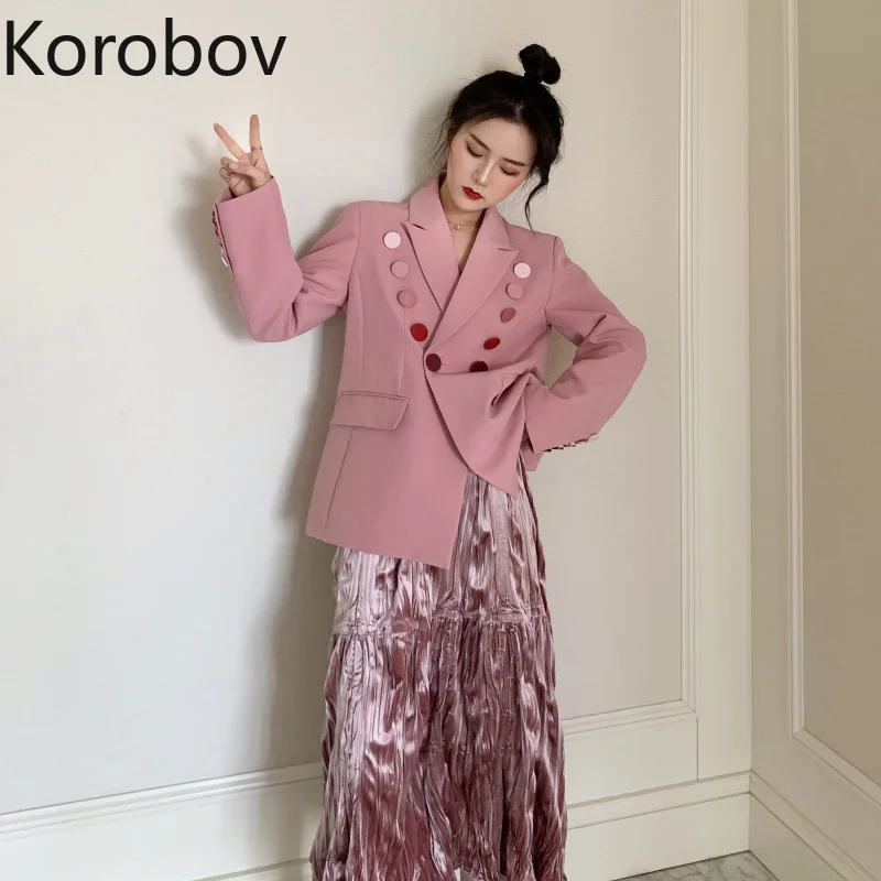 Korobov Винтаж Хит Цвет кнопка розовый для женщин блейзер Feminino корейский весна осень однотонная повседневная обувь элегантный Vogue женские блейзеры 77808