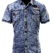 Летние мужские рубашки с коротким рукавом, Хлопковая мужская джинсовая рубашка, европейский размер, Повседневная джинсовая рубашка высокого качества