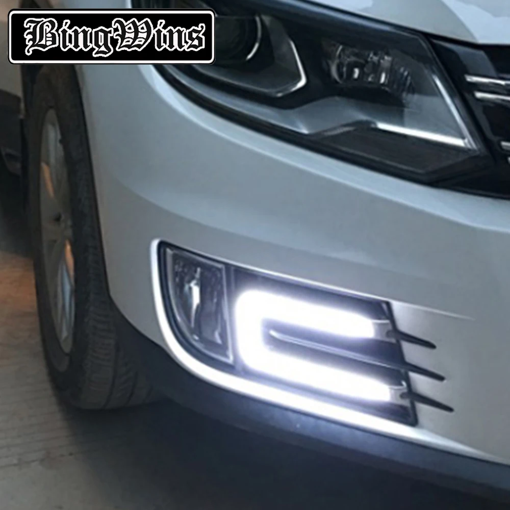 

Car styling for LED DRL Daytime Running Lights For VW Tiguan 2013-2016 Fog Lamp White Yellow Blue LED Bar and LED Spot Style