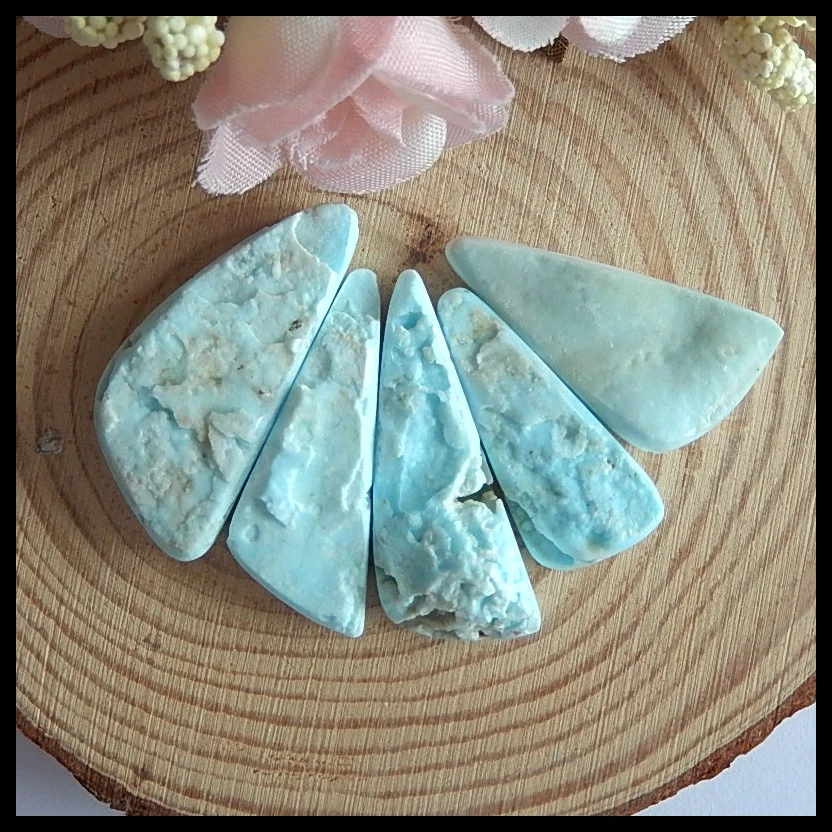 

5 PCS Of Natural Larimar Cabochons,32x12x5mm,37x15x7mm,20.3g