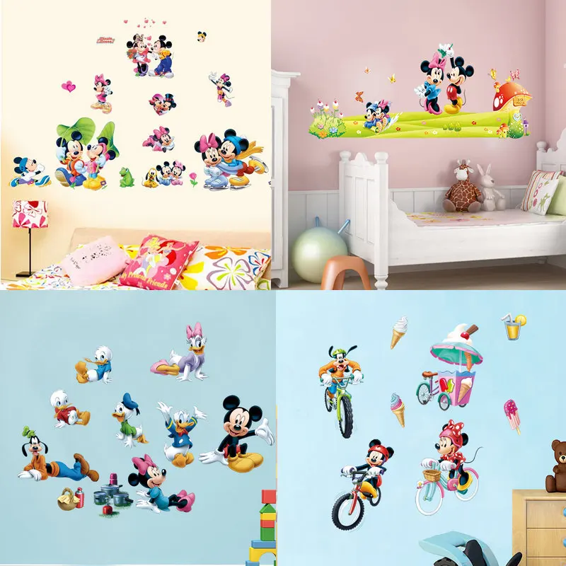 

3D Cartoon Mickey Minnie Mouse baby home decals wall stickers for kids room baby bedroom wall art nursery amusement DIY poster