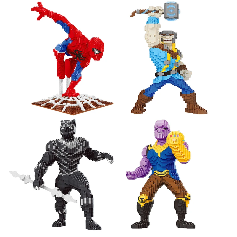 

Marvel Movie Sprider-Man Thor Black Panther Thanos Micro Drill Particle Mini Blocks Compatible Super Heroes Sets