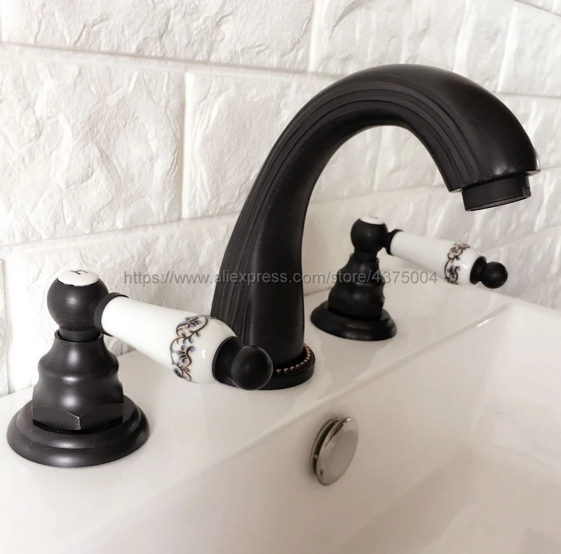 Oil Rubbed Bronze bathroom faucet for hot and cold Mixer tap Sink faucet Double handle 3 hole bathroom basin faucet Nhg060