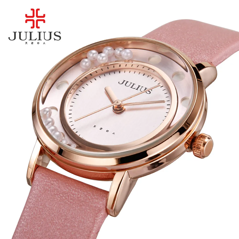 

Lady Women's Watch Japan Quartz Fine Fashion Hours Moving Pearl Dress Bead Bracelet Leather School Girl Birthday Gift Julius Box