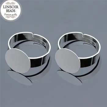 

20pcs/lot Silver Color 10/12mm Blank Adjustable Copper Open Ring Base Settings Round Cabochon Cameo Tray Jewelry Making F5263