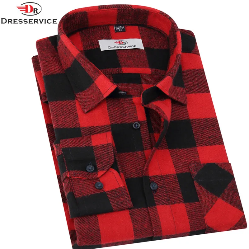 DRESSERVICE 2016 Hot New Men Plaid Long-sleeved Casual Shirts Flannel Slim Fit Chemise Homme Camisa Social Masculina
