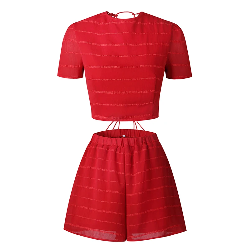 ForeFair Hollow Out Lace Backless Sexy Jumpsuit Romper Women Summer Two Piece Lace Up Playsuits Autumn Overalls for Women