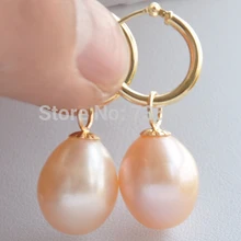 Xiuli 00239 AA++ 15 мм розовый КАПЕЛЬНОГО ПРЕСНОЙ ВОДЫ ПЕРЛ МОТАТЬСЯ СЕРЬГИ 14KGP