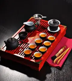 Чайный набор кунг-фу Исин фиолетовый песок чайник керамический чай Искусство Твердый деревянный чайный поднос чайный столик - Цвет: Армейский зеленый