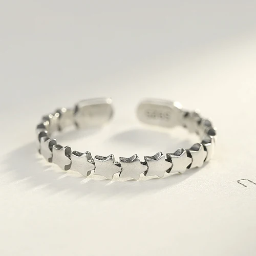 CZCITY, изысканное Стерлинговое серебро 925, открытые кольца для женщин, Звездный дизайн, глянцевое очаровательное регулируемое кольцо в форме кости, юбилей - Цвет камня: Silver