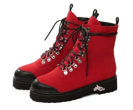 

Motorcycle boots Women round toe low heel lace-up boots Fashion autumn and winter chunky heel boots Snow boots Dress shoes