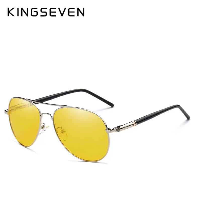 KINGSEVEN, мужские HD очки для ночного вождения, Поляризованные, антибликовые, для дождя, дня, ночного видения, солнцезащитные очки, для улицы, желтые линзы, солнцезащитные очки - Цвет линз: silver yellow