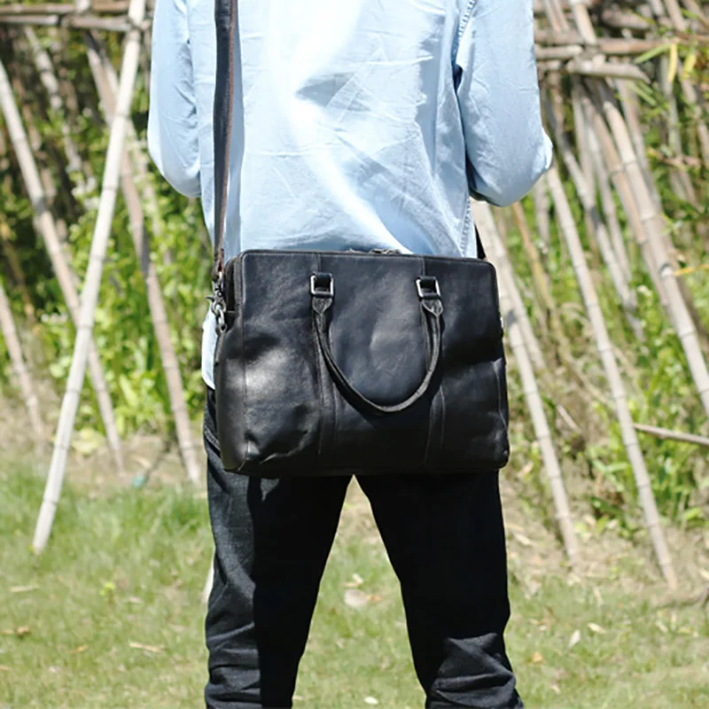 AETOO Retro leather men's handbag, simple handmade head cowhide business casual computer Bag