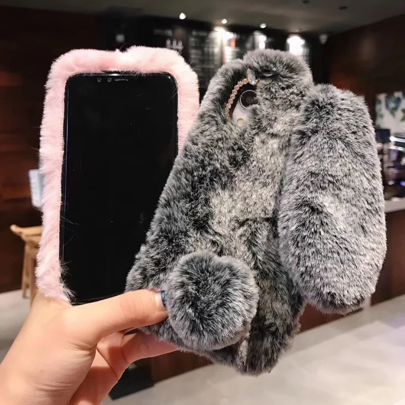 Пушистый чехол с кроличьим мехом для Samsung galaxy A7 2018 A8 A6 Plus A3 A5 2017 2016 A9 A6S Star C5 C7 C9 Pro