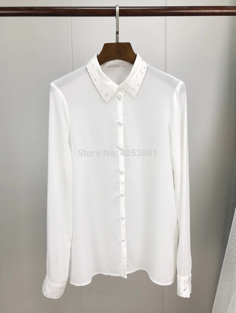 

Top Quality Silk 100% Embroidery Hollow Out Shirt Top - 2019ss White/Black/Pink/Green Women Embroidered Blouse Top