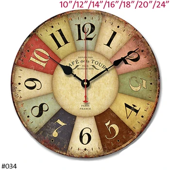 

Antique Circle Arabic Numerals Printed 10, 12, 14, 16, 18, 20, 24 inches Single-sided Wooden Wall Clock
