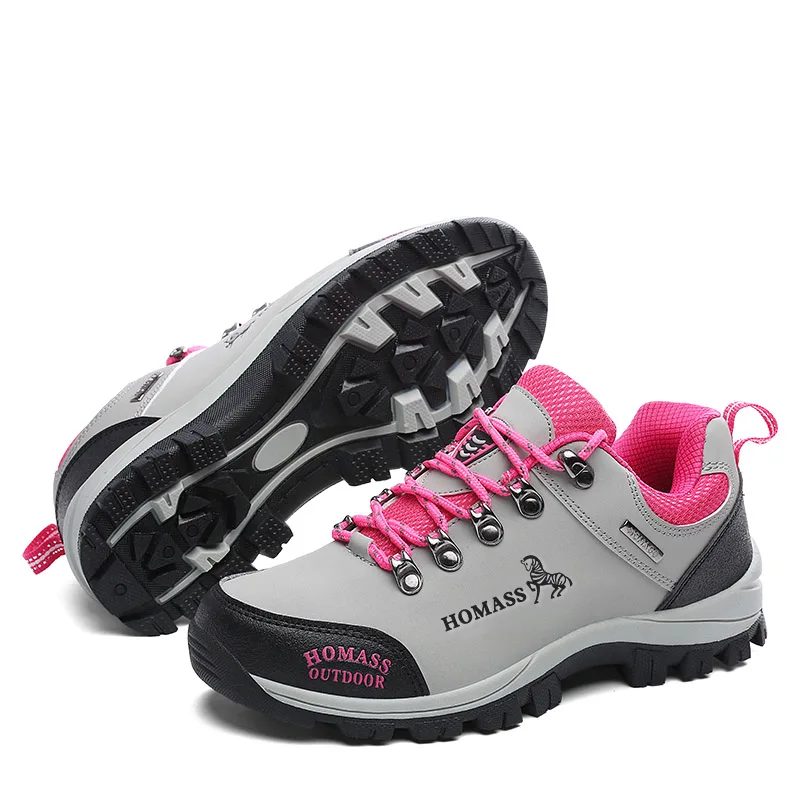 Дышащая походная обувь унисекс; сезон осень; водонепроницаемые мужские горные ботинки; треккинговые ботинки; кроссовки для скалолазания; обувь на плоской подошве для кемпинга - Цвет: pink