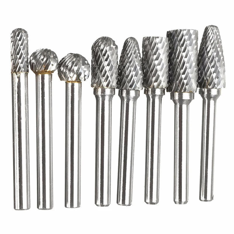 

8Pcs/set Rotary Burr 1/4" Shank Groove Double Cut Carbide Bur File Power Tools
