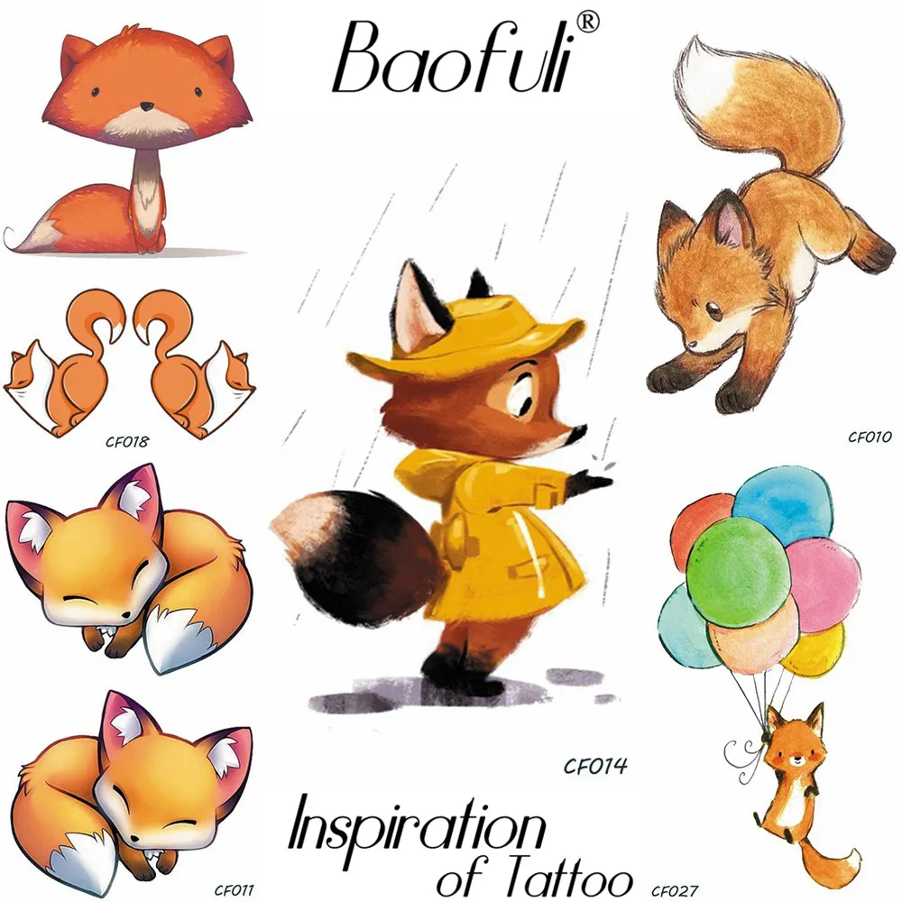 

Baofuli Rainning Cartoon Temporary Tattoo Flash Fox Painting Sticker Art Tatoo Fake Body Art Children Kids Tattoo Paste Boy Girl
