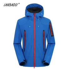LANBAOSI мужские флисовые куртки с капюшоном из материала софтшелл ветрозащитные водонепроницаемые анти-УФ походные уличные спортивные пальто