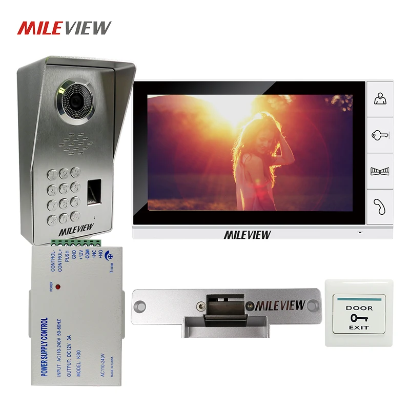 

FREE SHIPPING Fingerprint Code Keypad 9" Monitor Video Door Phone Intercom System + Waterproof Outdoor Camera + Strike Door Lock
