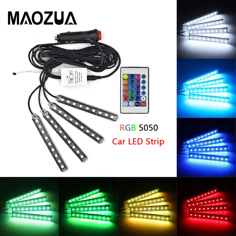Us 8 91 5 Off 4pcs 12v Led Strip Light Tape Pc Car Interior Rgb Drl Usb 12 V Volt Music Ir App Control Auto Decorative Flexible Backlight Lamp In