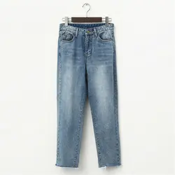 Весной новый синий Для женщин джинсы лодыжки Длина прямые джинсовые штаны регулярные Высокая Талия Брюки Джинсы "бойфренд" для девочек