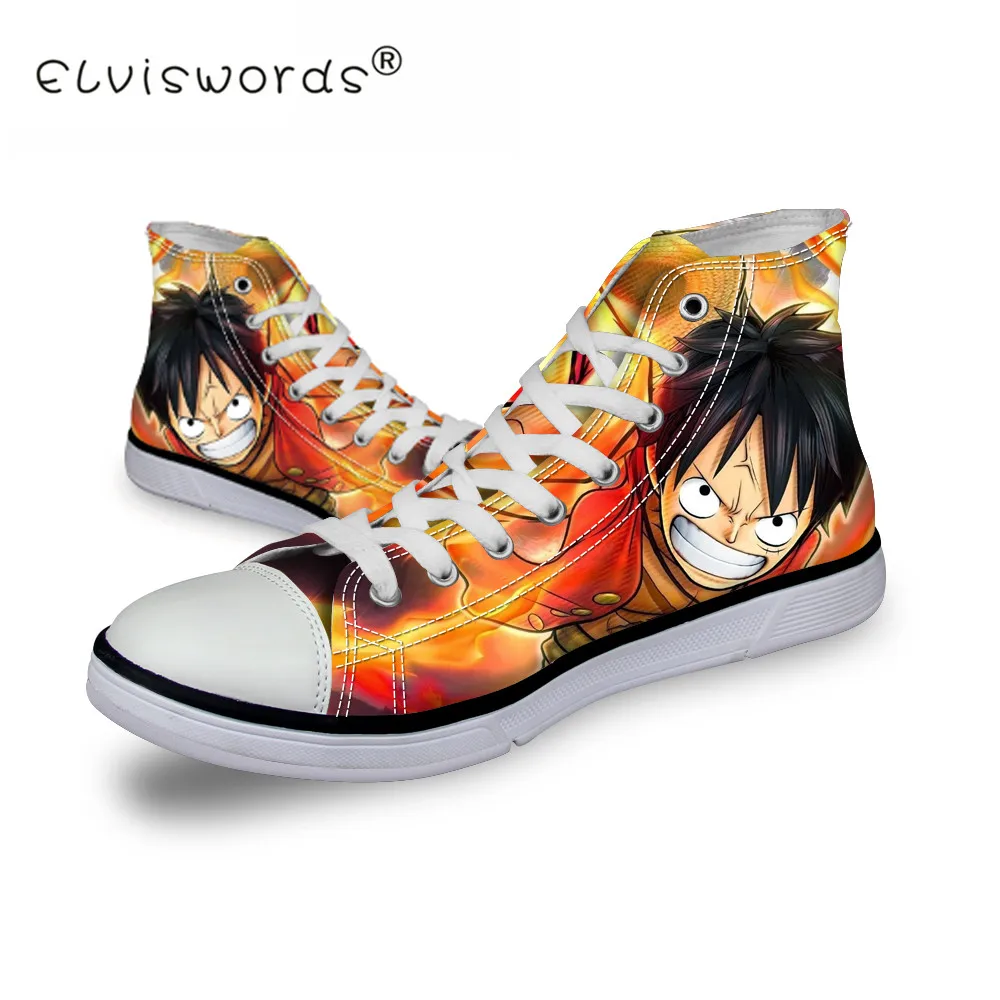 

ELVISWORDS Men's Spring High Top Canvas Shoes One Piece Printing Lace-up Flats Men Casual Vulcanize Shoes for Student Sneakers