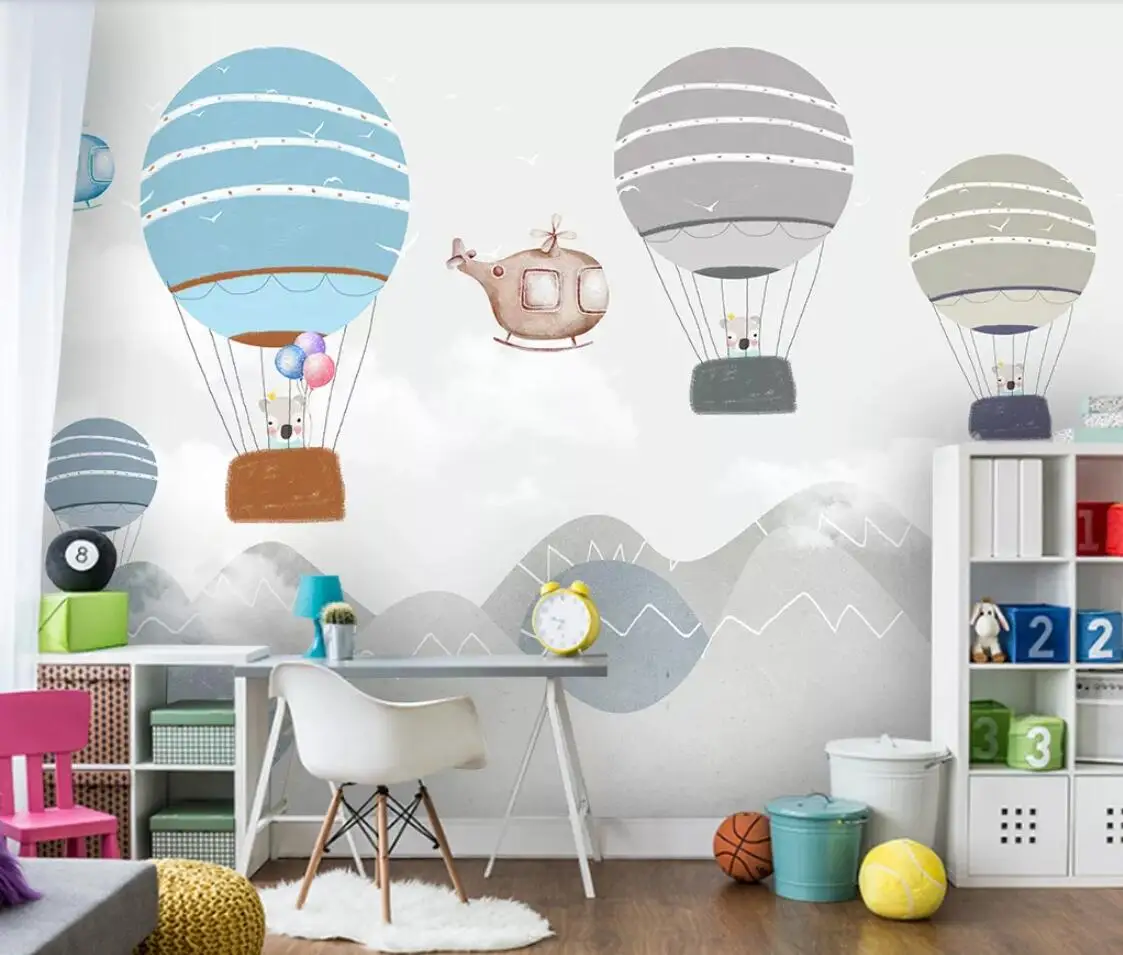 

Modern Nordic Geometric Mountain Wall Mural Wallper Contact Paper Children Room 3d Photo Wallpaper Hot Air Balloon Murals