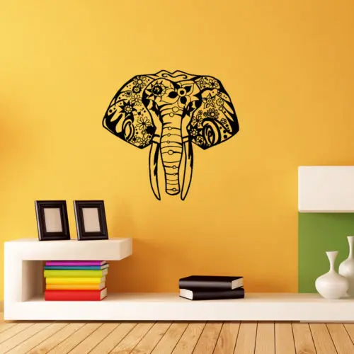 

Home Decoration Vinyl Indian Elephant Wall Sticker Decal Elephant Head Pattern Art Wall Mural Bedroom Decoration WallpaperY-529