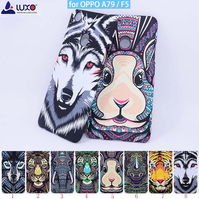 

LUXO Forest King Aztec Animals Faces Lion Wolf Owl Pattern Hard Cover Phone Protective Case for OPPO A79 F5