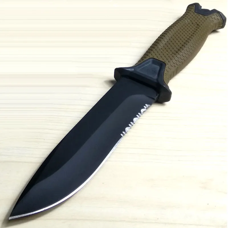 

New Brand Pro Tactical Fixed Knives 59HRC Steel Blade Hunting Knife Camping Utility EDC Tools Half Serration Model Brown Color