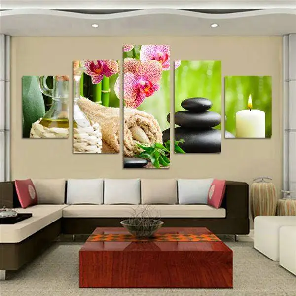 

5 Pcs Flower Stone Candle Scenery Picture Printed Painting Modern Canvas Wall Art For Home Decor Tableau Peinture Sur Toile -334