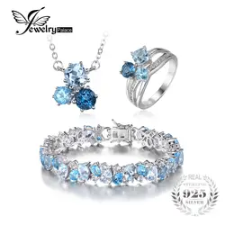 Jewelrypalace 26.82ct натуральная multi Лондон Голубой топаз 3 Камни кольцо, кулон Цепочки и Ожерелья ссылка Теннис браслет 925 серебро