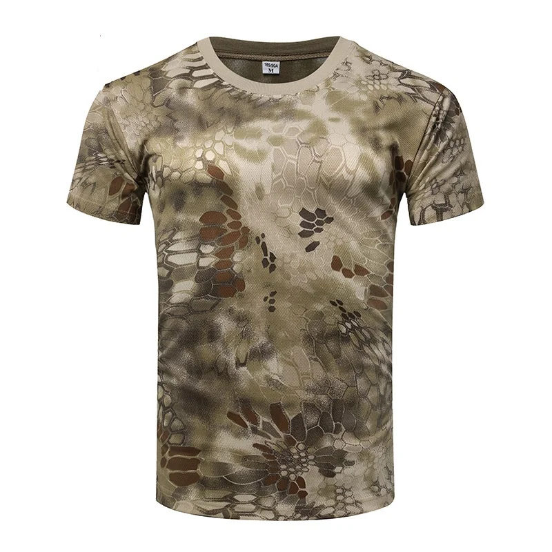 Hombres al aire libre de secado rápido camuflaje camiseta hombres respirable ejército táctico combate militar seco deporte Camo campamento camisetas 