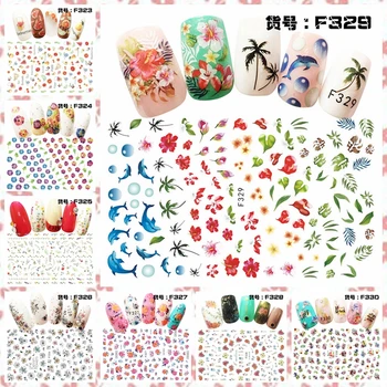 

1 Sheet Beautiful Fruit Dolphin Love Line Design Flowers Coconut tree Adhesive Nail Art Stickers Decals DIY F323-330#