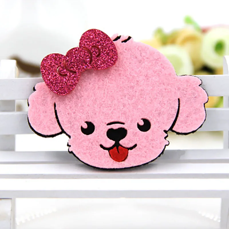 

20pcs Glitter shiny dog with bow Padded Patches Appliques For Clothes Sewing Supplies DIY Hair Bow Decor ation free shipping