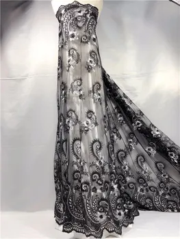 

Most fashion african tulle lace fabric with 3D flower and beads french mesh cloth for evening dress QN90(5yards/lot)