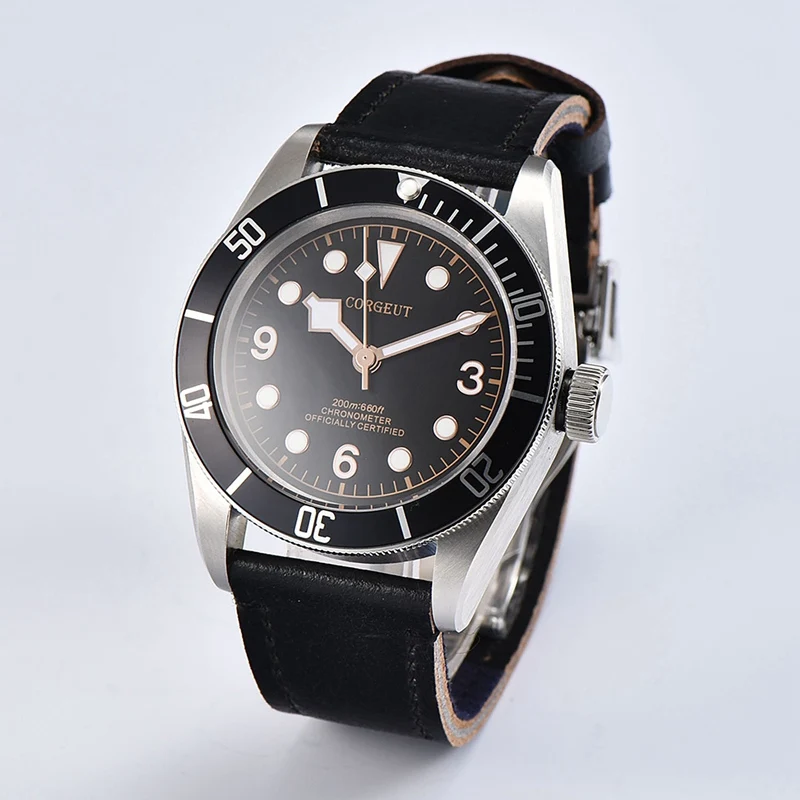 

Corgeut 41mm Mens Automatic Watch Black Bezel Mechanical Watches Rosegold Luminous Dial Miyota 8215 Mov't WristWatch CA2010BSR
