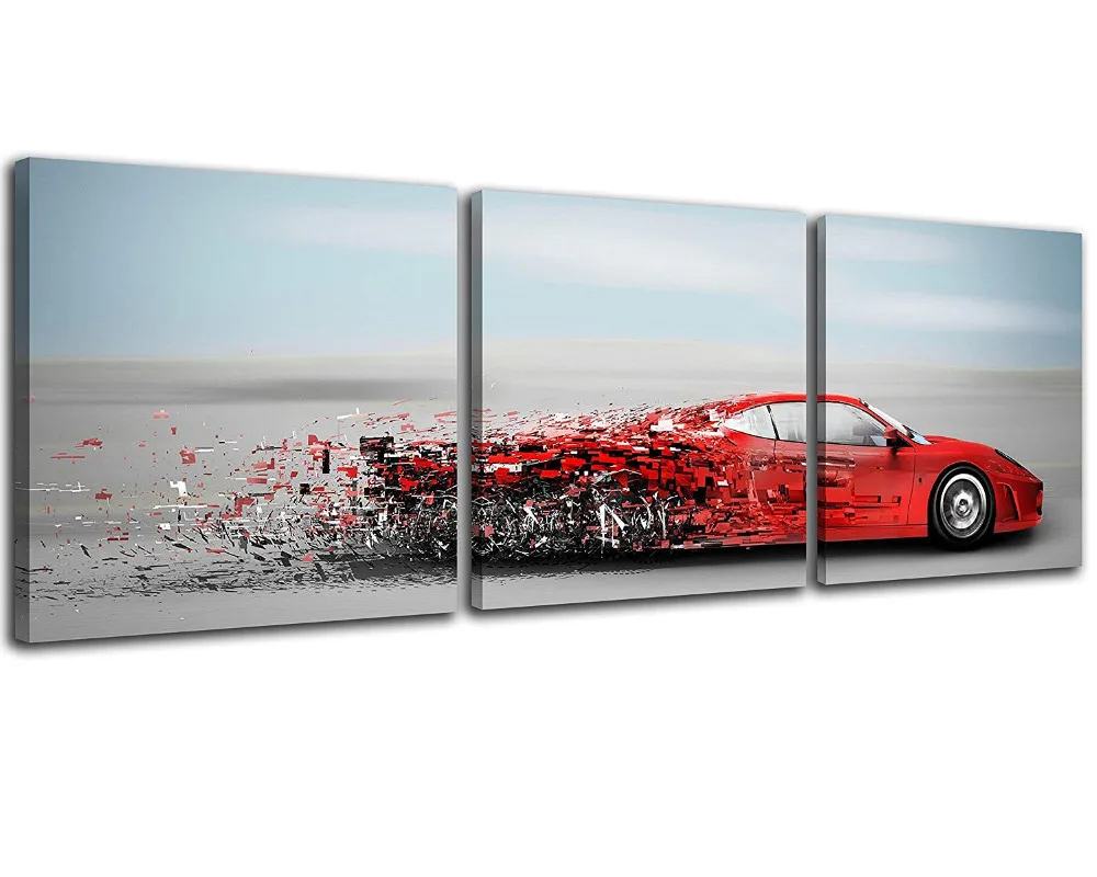 Wind Abstract Red Speedy Car Wall Art Sports Car Canvas Prints Red Car