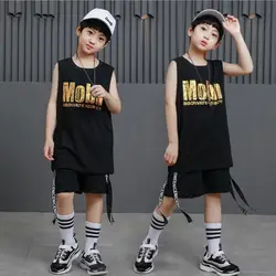 Черный Малыш свободные хлопковые Бальные Джаз Хип-хоп Танцы Конкурс Костюмов футболка топы и шорты для девочек и мальчиков Одежда для
