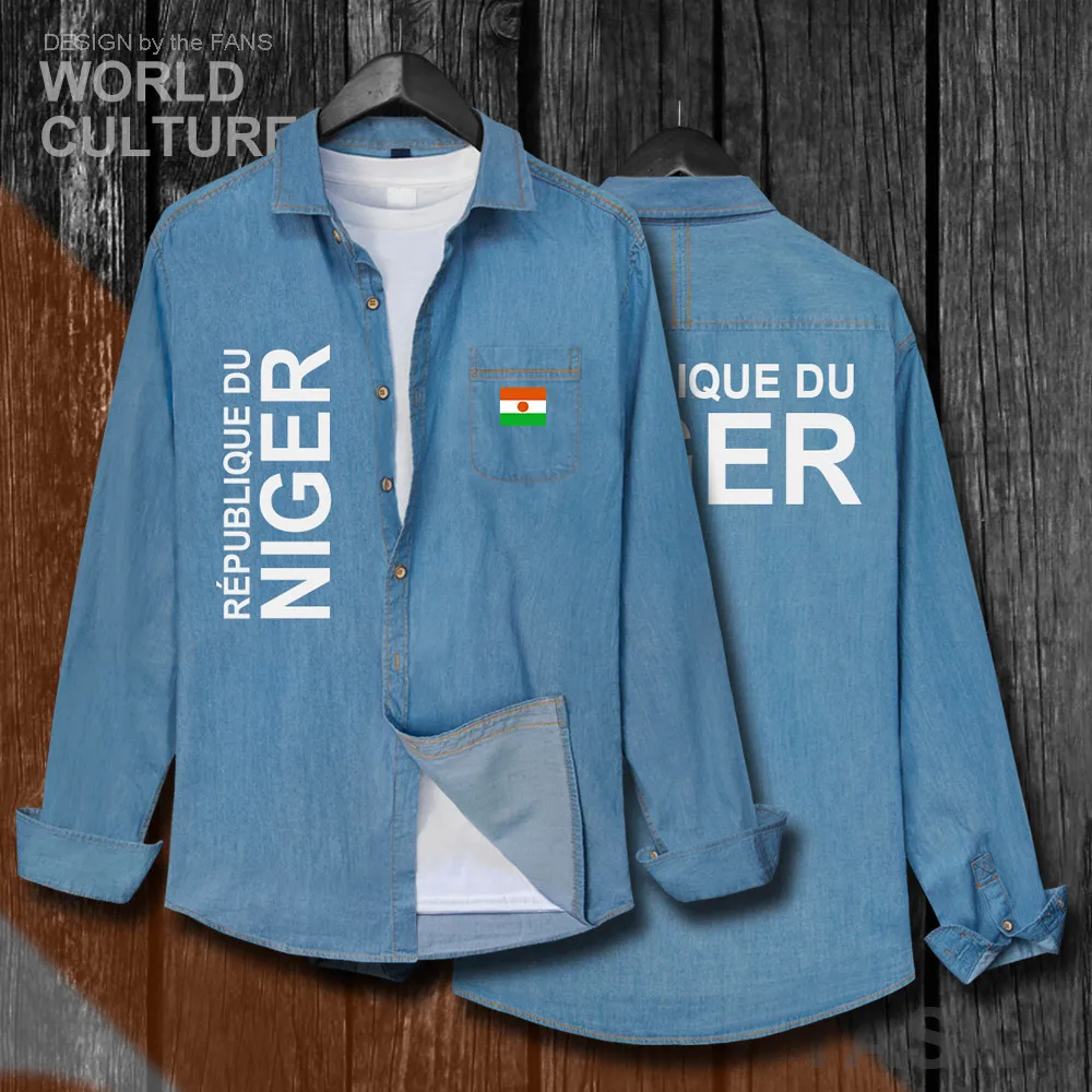 Niger Nigerien NE NER мужские флаги одежда весна осень хлопок длинный рукав Ковбойское повседневное пальто Мода Turn-Down Воротник Джинсовая рубашка