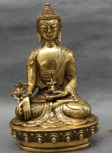 

dr608 8" Tibet Brass Buddhist Dragon Head Shakyamuni Sakyamuni Medicine Buddha Statue