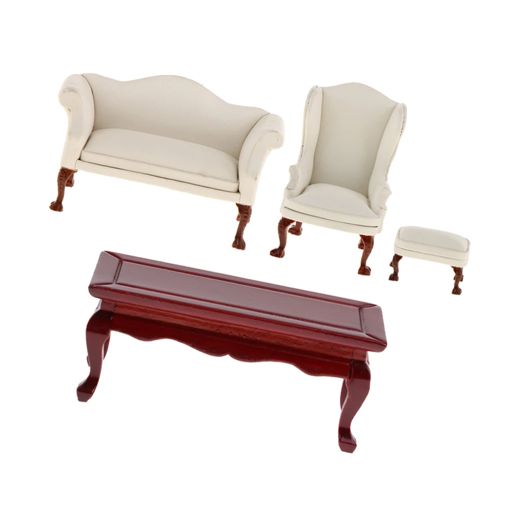 

1/12 Dollhouse Miniature Living Room Furniture Red End Table & Sofa Chair Accessories