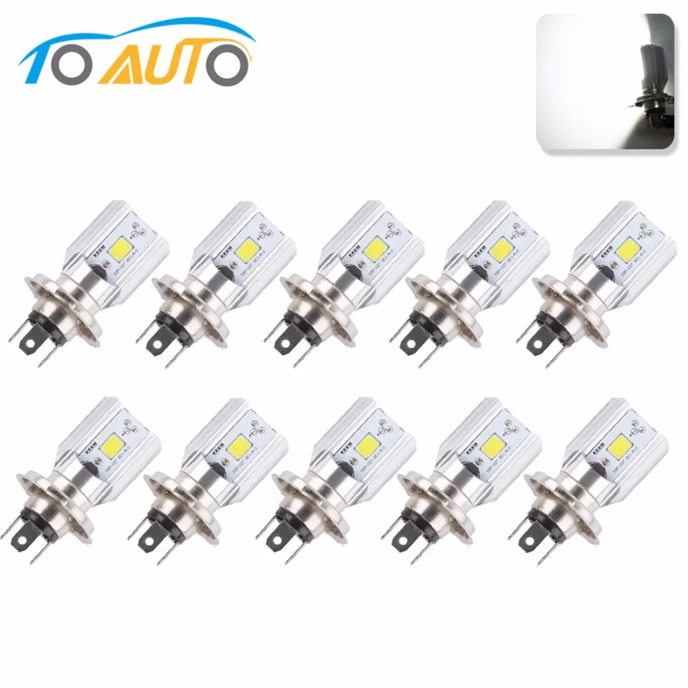 10 шт. H4 светодиодные фары для мотоцикла COB Led 1000LM лампа скутера ATV мото аксессуары